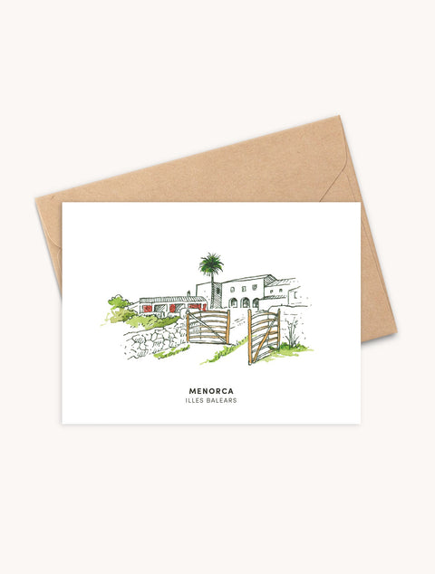 Postal ilustrada de Menorca: casa de campo menorquina