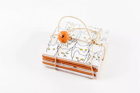 Set 4 posavasos de cerámica «Gatos»