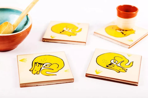Set 4 posavasos de cerámica «Perros»