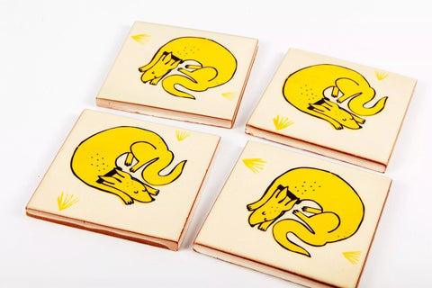 Set 4 posavasos de cerámica «Perros»