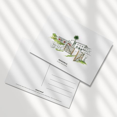 Postal ilustrada de Menorca: casa de campo menorquina